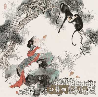 韩敏 2000年作 戏猴图 立轴 68×68cm